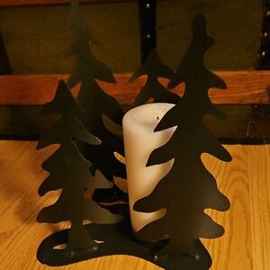 Pine Trees Decorative Copper Candle Holder | Rustic Lodge Decor